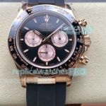 QF Top Clone Gain Weight Rolex Black Face Daytona Rose Gold 4131 Oysterflex Strap Watch 